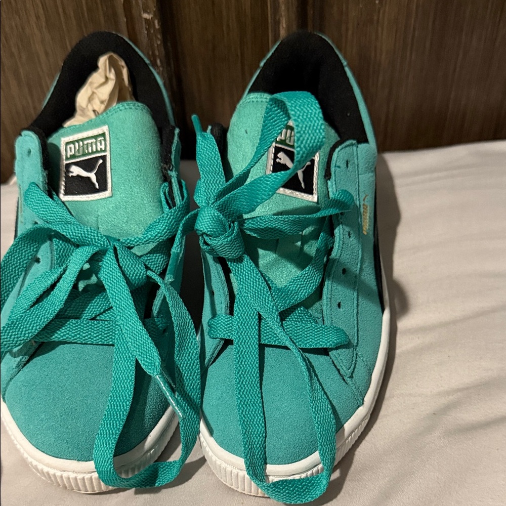 Puma Kids Teal Suede Lace-Up Sneakers